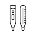 Thermometer Line Icon. Medical Tool for Temperature Control Pictogram. Electronic and Mercury Thermometer Outline Icon Royalty Free Stock Photo