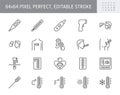 Thermometer line icons. Vector illustration include icon - infrared pyrometer, fahrenheit, contactless, thermostat