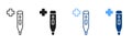 Thermometer Line and Silhouette Icon Set. Celsius, Electronic Thermometer Black and Color Symbol Collection. Medical