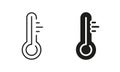 Thermometer Line and Silhouette Icon Set. Temperature Measurement Tool. Control Degree Instrument in Celsius or Royalty Free Stock Photo