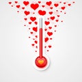 Thermometer of love scale with flying