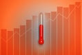 Thermometer measuring air temperature isolated on graph diagram background. High temperature growth