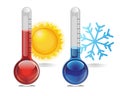 Thermometer measuring heat with sun and cold with snowflake isolated on a white background.