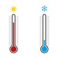 Thermometer measuring hot and cold temperature. Flat design.
