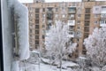 Thermometer a noticeable snow outside the window Royalty Free Stock Photo