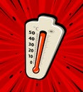 Thermometer with red indicator for high temperature. Heat vector illustration