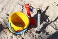 Thermometer in the sand on the beach Royalty Free Stock Photo