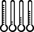 Thermometer with scale, cold and hot temperature indicator.outline Thermometer black isolated vector icon set. Royalty Free Stock Photo