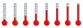 Thermometer set. Degrees of temperature gradually increasing from hot to cold. Mercury glass thermometer. Liquid room thermo meter