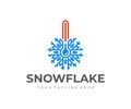 Thermometer shows low temperature logo design. Thermometer scale with snowflake vector design