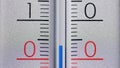The thermometer shows a sharp cooling below zero degrees Celsius. Winter and cold season