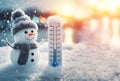 thermometer snow ice winter season snowman weather background - ai generated Royalty Free Stock Photo