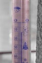 Thermometer snow showing sub-zero temperature 10 degree at night