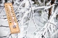 Thermometer with subzero temperature stuck in the snow