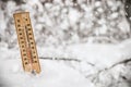 Thermometer with subzero temperature stuck in the snow