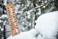 Thermometer with subzero temperature stuck in the snow