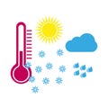 Thermometer sun cloud snow in doodle style. Icon set cloud weather. Vector illustration. stock image. Royalty Free Stock Photo