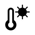 Thermometer and sun vector icon. Black and white high temperature illustration. Solid linear icon. Royalty Free Stock Photo