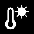 Thermometer and sun vector icon. Black and white high temperature illustration. Solid linear icon. Royalty Free Stock Photo