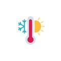 Thermometer with sunny and freezy weather flat icon Royalty Free Stock Photo
