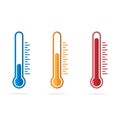 Thermometer symbol in different colors and levels. Temperature icon set in flat style. Isolated vector illustration. Royalty Free Stock Photo