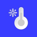 Thermometer, temperature emblem. Snowy Day Weather info icon. Snowflake and Barometer sign paper cut style on blue