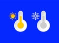 Thermometer, temperature emblems set. Sunny, Smowy Day Weather info icons. Snowflake, Sun and Barometer sign paper cut
