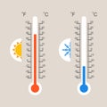 Thermometer, two realistic thermometers with a measurement scale in Celsius and Fahrenheit. Vector illustration