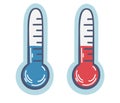 Thermometer. Two thermometers warm and cold. Weather forecast. Meteorological thermometers in Celsius and Fahrenheit measure heat