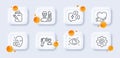 Thermometer, Vaccination passport and Stress line icons pack. For web app. 3d glass buttons. Vector