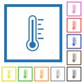 Thermometer warm temperature flat framed icons