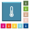 Thermometer white icons on edged square buttons Royalty Free Stock Photo