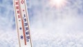 Thermometer on a winter background shows 5 degrees below zero Royalty Free Stock Photo