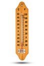 Thermometer on wooden base with celsius scale. Icon for your design. Temperature -30 degree Celsius. Royalty Free Stock Photo