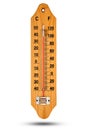 Thermometer on wooden base with celsius scale. Icon for your design. Temperature 40 degree Celsius. Royalty Free Stock Photo