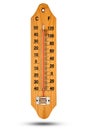 Thermometer on wooden base with celsius scale. Icon for your design. Temperature 50 degree Celsius. Royalty Free Stock Photo