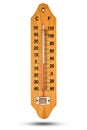 Thermometer on wooden base with celsius scale. Icon for your design. Temperature 0 degree Celsius. Royalty Free Stock Photo