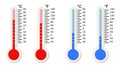 Thermometers Celsius and Fahrenheit, red and blue.