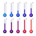 Thermometers with different temperatures. Goal measurement infographic thermometer