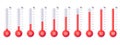 Thermometers with different temperatures. Weather scale icon set with various level percentage indicator.