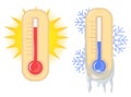 Thermometers. High and low temperature. Hot and cold. Isolated illustration.