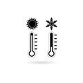 Thermometers with high and low temperature. Hot, cold.