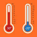 Thermometers icon. Goal flat vector illustration isolated on ora