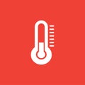 Thermometers Icon On Red Background. Red Flat Style Vector Illustration