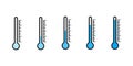 Thermometers measuring cold. Thermometer icon set. Low temperature. Freeze temperature graduation. Vector graphic