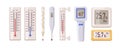 Thermometers set. Electronic, digital and mercury tools, medical and weather objects for measuring temperature indoor