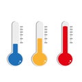 Thermometers showing hot, warm and cold temperatures on a white background
