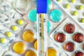 Thermometr and pills Royalty Free Stock Photo