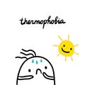 Thermophobia hand drawn illustration with cute marshmallow and sun