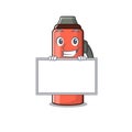 Thermos bottle Scroll cartoon character style grinning with board Royalty Free Stock Photo